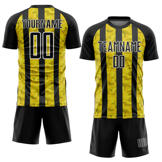 Custom Black Yellow-White Sublimation Soccer Uniform Jersey - Sky-Custom