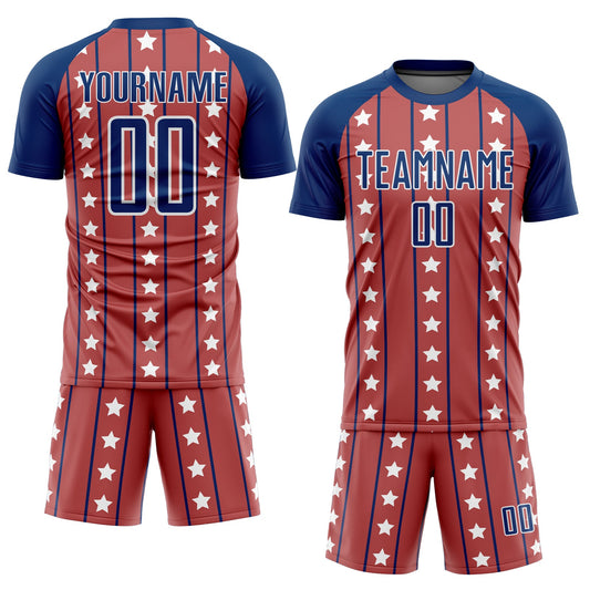Custom Red Royal-White Stars And Stripes Sublimation Soccer Uniform Jersey - Sky-Custom