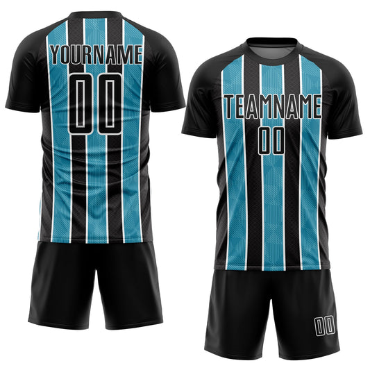Custom Black Panther Blue-White Stripes Sublimation Soccer Uniform Jersey - Sky-Custom