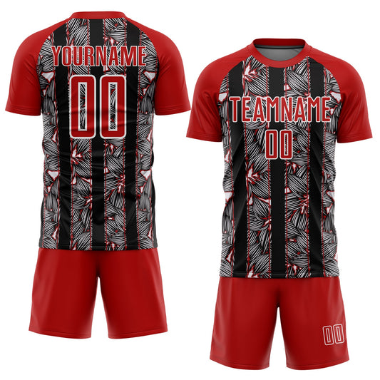 Custom Red Black-White Flowers Sublimation Soccer Uniform Jersey - Sky-Custom
