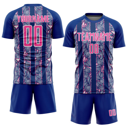 Custom Royal Pink-White Flowers Sublimation Soccer Uniform Jersey - Sky-Custom