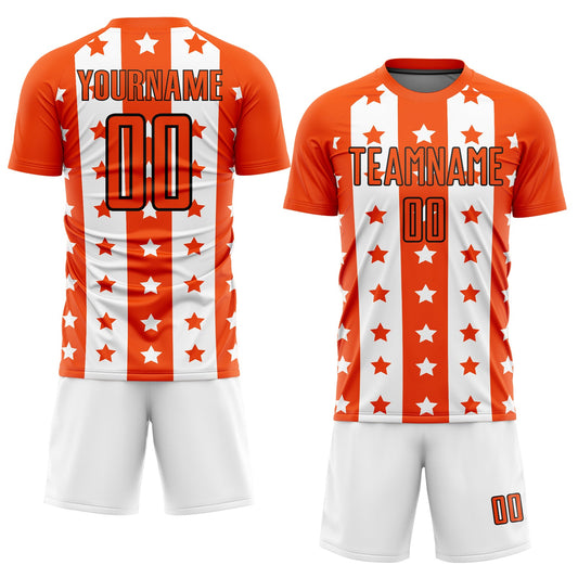 Custom Orange Black-White Stars And Stripes Sublimation Soccer Uniform Jersey - Sky-Custom