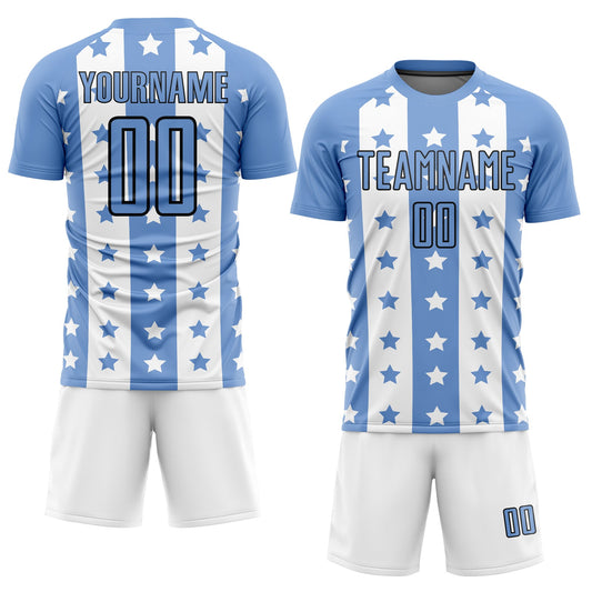 Custom Light Blue Black-White Stars And Stripes Sublimation Soccer Uniform Jersey - Sky-Custom
