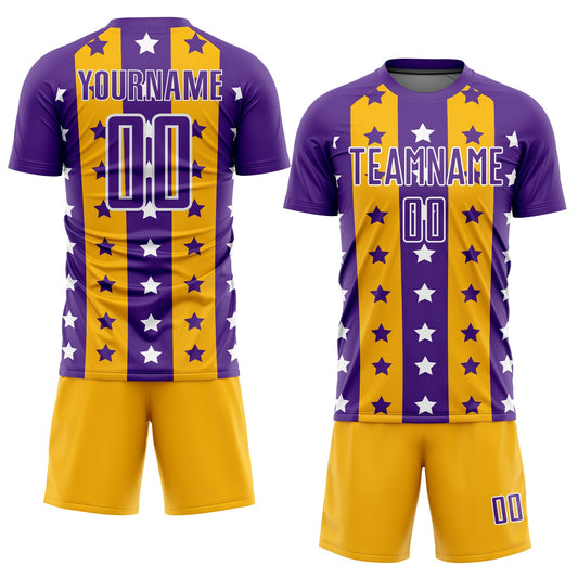 Custom Purple Gold-White Stars And Stripes Sublimation Soccer Uniform Jersey - Sky-Custom