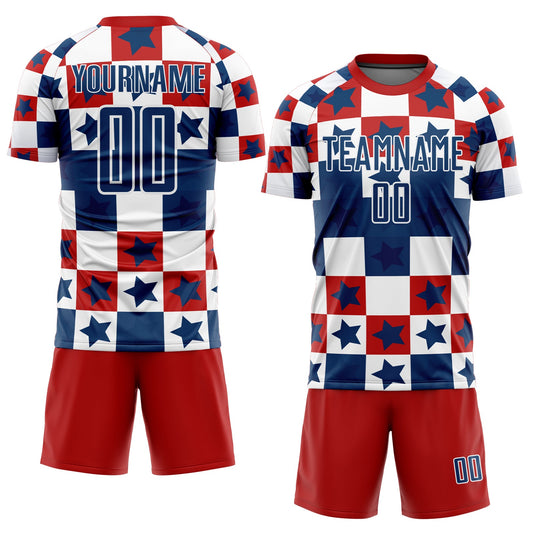 Custom Royal Red-White Stars And Squares Sublimation Soccer Uniform Jersey - Sky-Custom