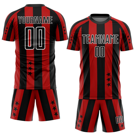 Custom Red Black-White Stars And Squares Sublimation Soccer Uniform Jersey - Sky-Custom