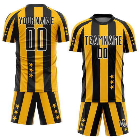 Custom Gold Black-White Stars And Squares Sublimation Soccer Uniform Jersey - Sky-Custom