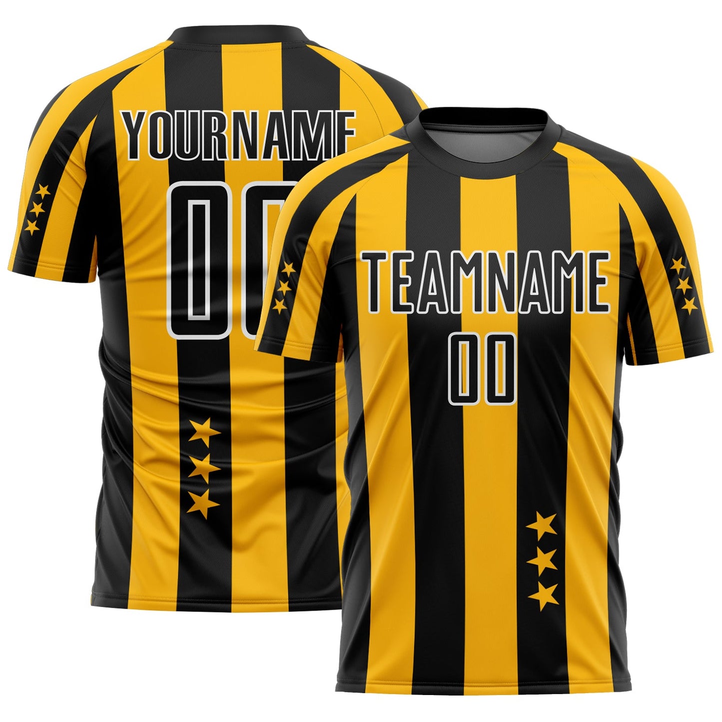 Custom Gold Black-White Stars And Squares Sublimation Soccer Uniform Jersey - Sky-Custom