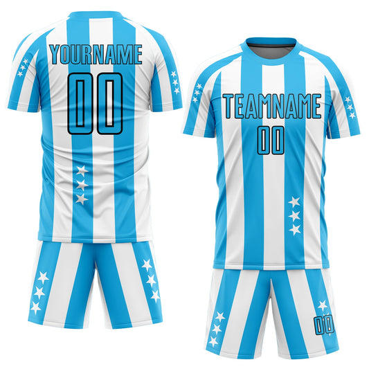 Custom White Sky Blue-Black Stars And Squares Sublimation Soccer Uniform Jersey - Sky-Custom