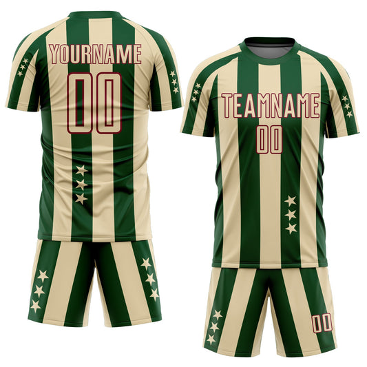 Custom City Cream Green-Crimson Stars And Squares Sublimation Soccer Uniform Jersey - Sky-Custom