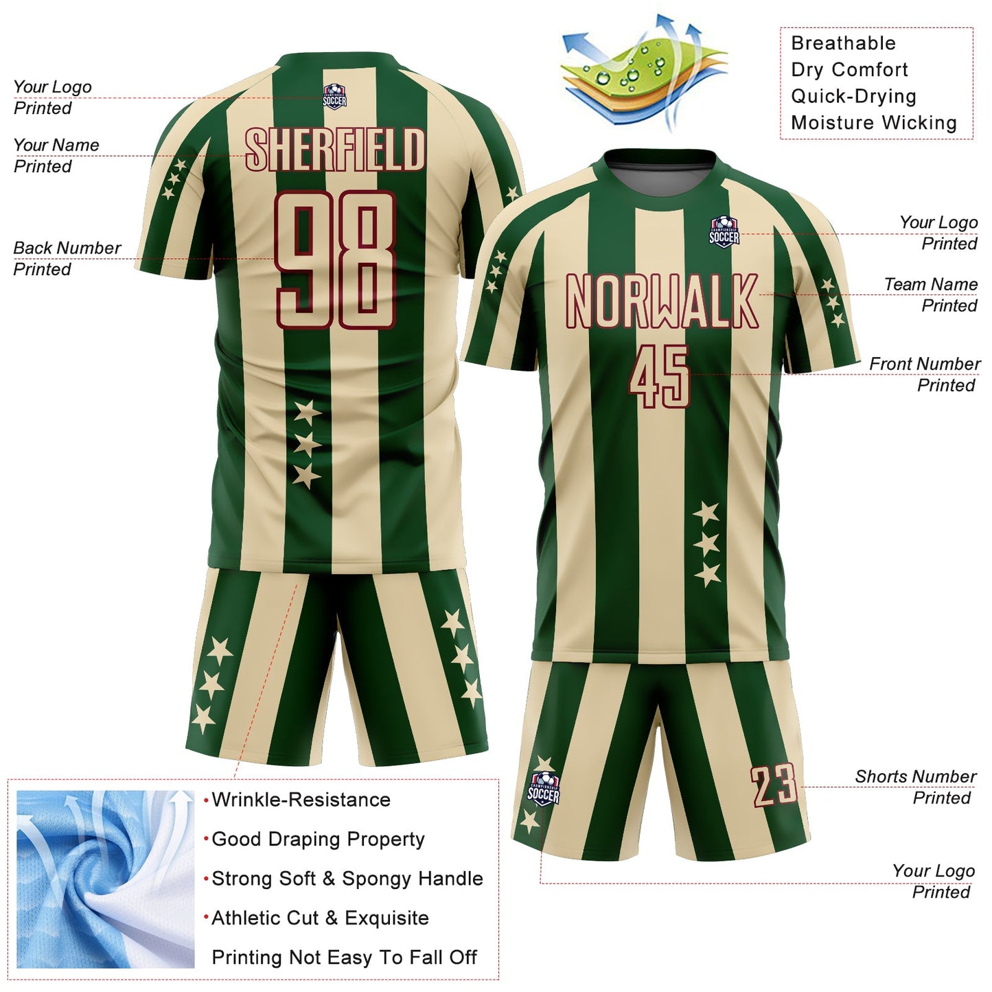 Custom City Cream Green-Crimson Stars And Squares Sublimation Soccer Uniform Jersey - Sky-Custom