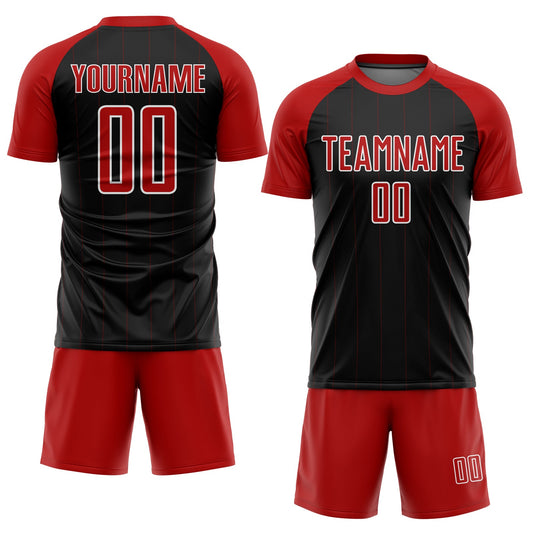 Custom Black Red-White Pinstripe Sublimation Soccer Uniform Jersey - Sky-Custom