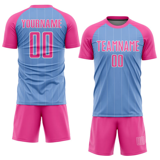 Custom Light Blue Pink-White Pinstripe Sublimation Soccer Uniform Jersey - Sky-Custom