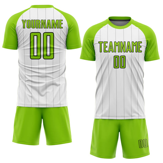 Custom White Neon Green-Black Pinstripe Sublimation Soccer Uniform Jersey - Sky-Custom