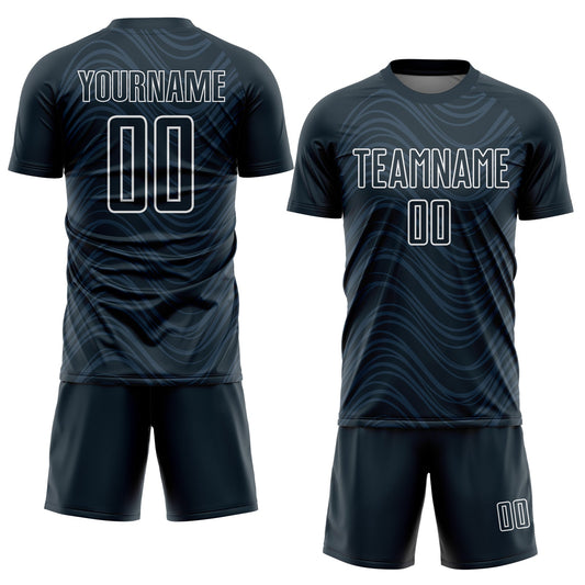 Custom Navy White Wavy Lines Sublimation Soccer Uniform Jersey - Sky-Custom