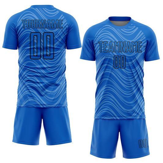 Custom Sky Blue Black Wavy Lines Sublimation Soccer Uniform Jersey - Sky-Custom