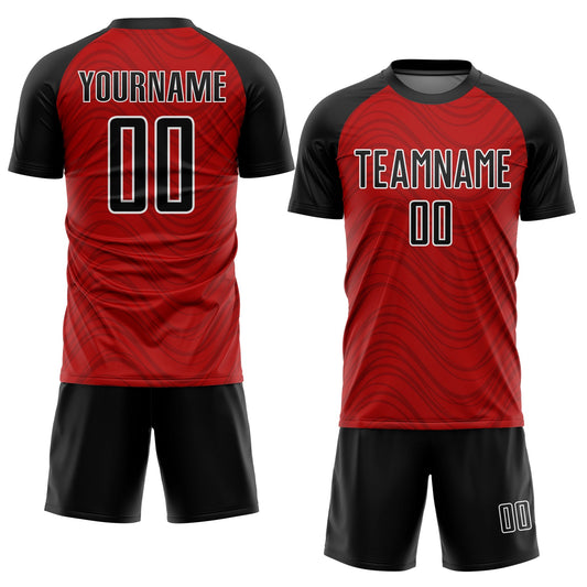 Custom Red Black-White Wavy Lines Sublimation Soccer Uniform Jersey - Sky-Custom