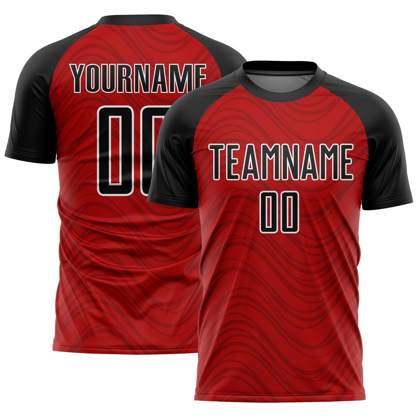 Custom Red Black-White Wavy Lines Sublimation Soccer Uniform Jersey - Sky-Custom
