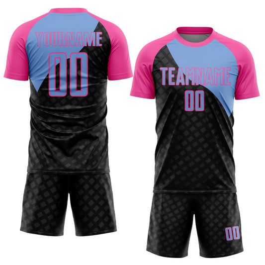 Custom Black Light Blue-Pink Curve Lines Sublimation Soccer Uniform Jersey - Sky-Custom