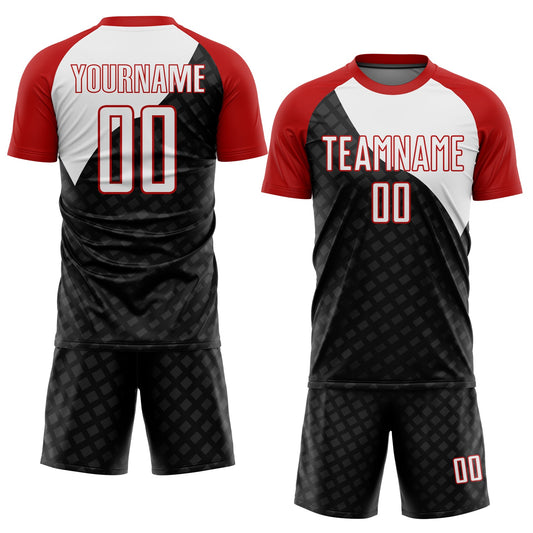 Custom Black White-Red Curve Lines Sublimation Soccer Uniform Jersey - Sky-Custom