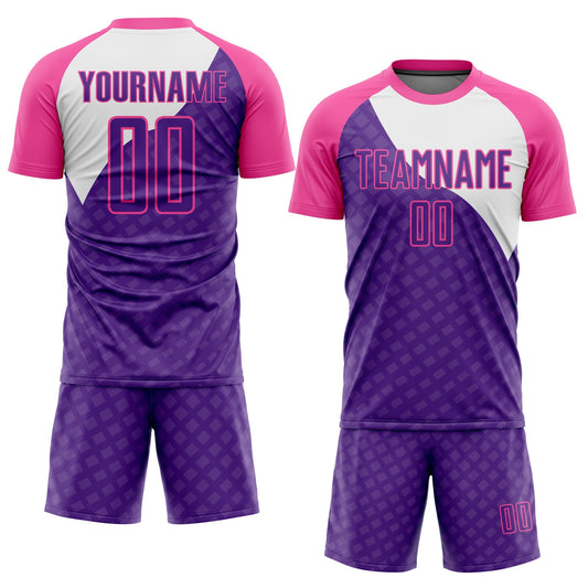 Custom Purple Pink-White Curve Lines Sublimation Soccer Uniform Jersey - Sky-Custom
