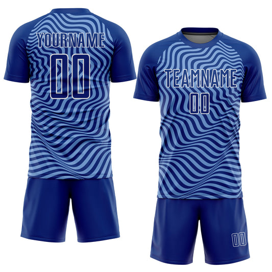 Custom Royal Light Blue-White Wavy Lines Sublimation Soccer Uniform Jersey - Sky-Custom