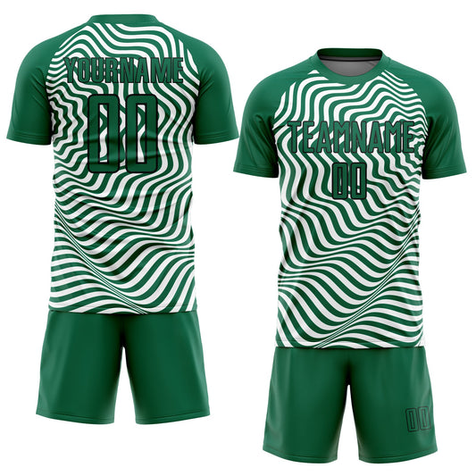 Custom Kelly Green Black-White Wavy Lines Sublimation Soccer Uniform Jersey - Sky-Custom