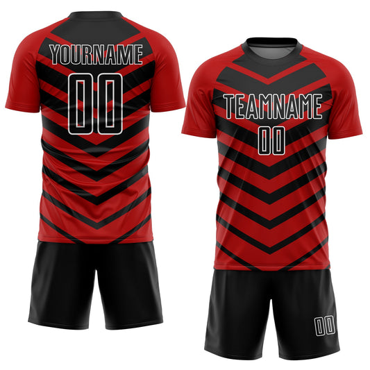 Custom Black Red-White Arrow Shapes Sublimation Soccer Uniform Jersey - Sky-Custom