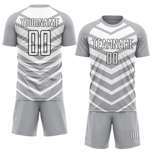 Custom Gray White-Black Arrow Shapes Sublimation Soccer Uniform Jersey - Sky-Custom