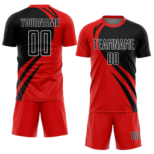 Custom Red Black-White Curve Lines Sublimation Soccer Uniform Jersey - Sky-Custom