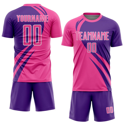 Custom Pink Purple-White Curve Lines Sublimation Soccer Uniform Jersey - Sky-Custom