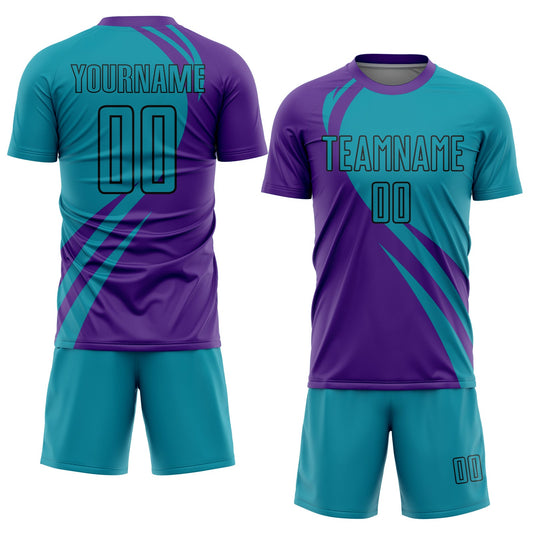 Custom Purple Teal-Black Curve Lines Sublimation Soccer Uniform Jersey - Sky-Custom