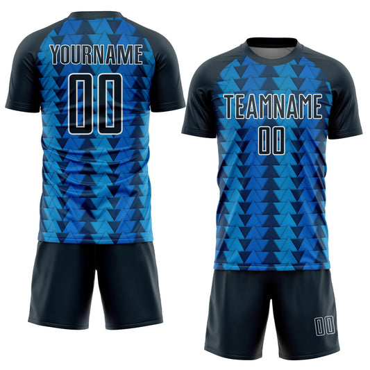 Custom US Navy Blue Navy-White Triangle Shapes Sublimation Soccer Uniform Jersey - Sky-Custom