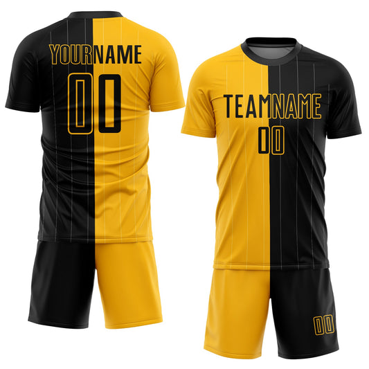 Custom Gold Black Pinstripe Split Fashion Sublimation Soccer Uniform Jersey - Sky-Custom