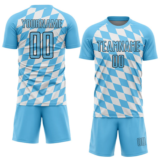 Custom White Sky Blue-Black Bavarian Flag Sublimation Soccer Uniform Jersey - Sky-Custom