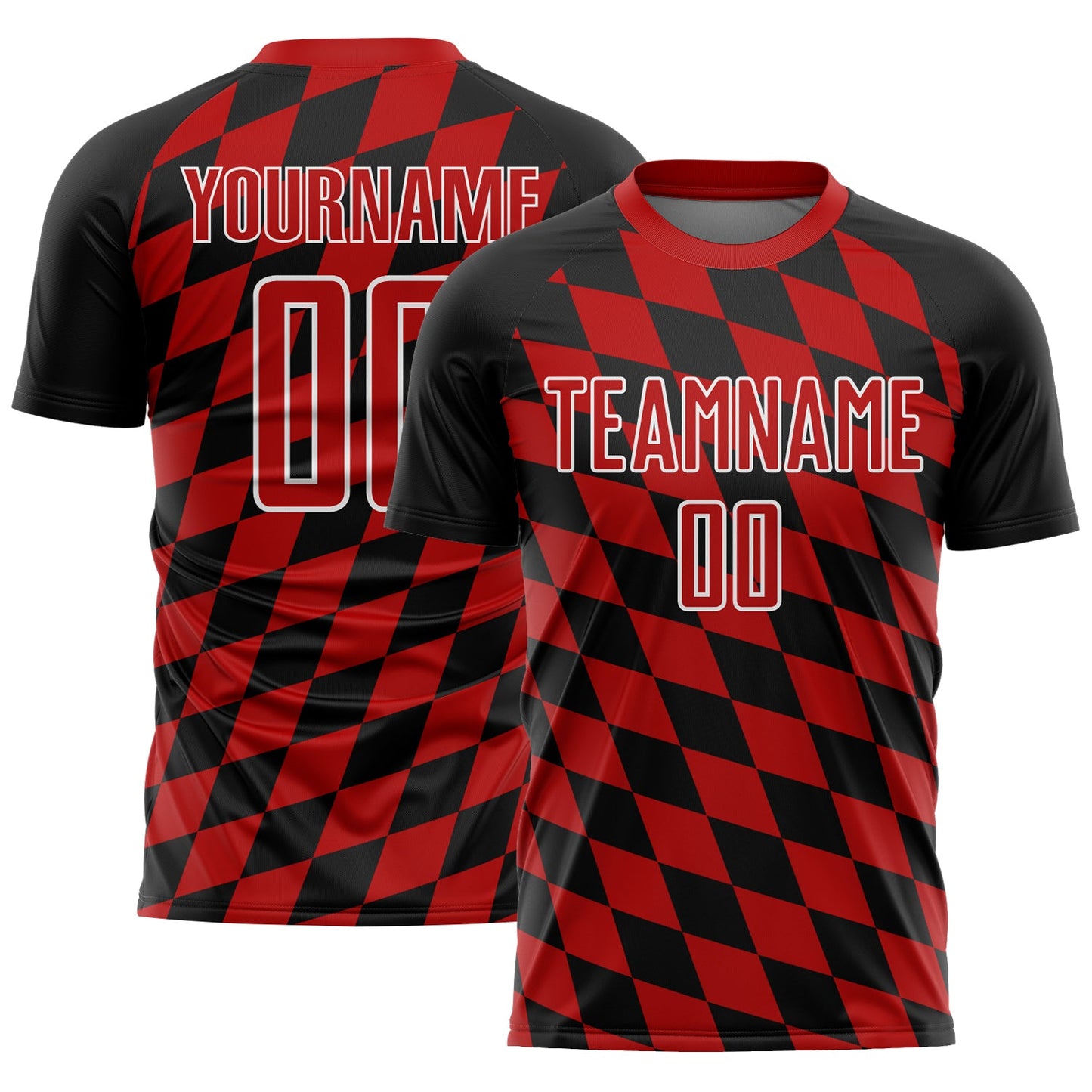 Custom Black Red-White Rhombus Print Sublimation Soccer Uniform Jersey - Sky-Custom