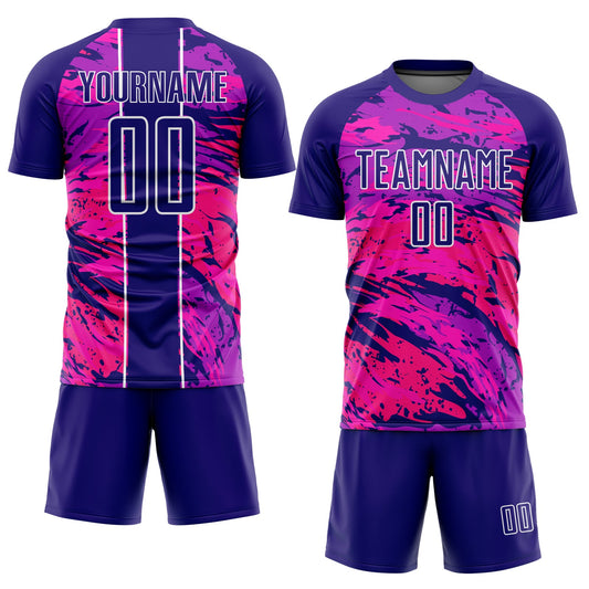 Custom Dark Purple Hot Pink-White Abstract Fluid Sublimation Soccer Uniform Jersey - Sky-Custom