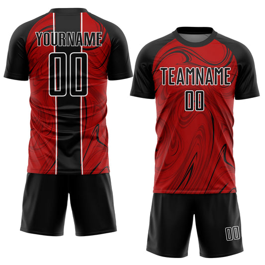 Custom Red Black-White Abstract Fluid Sublimation Soccer Uniform Jersey - Sky-Custom