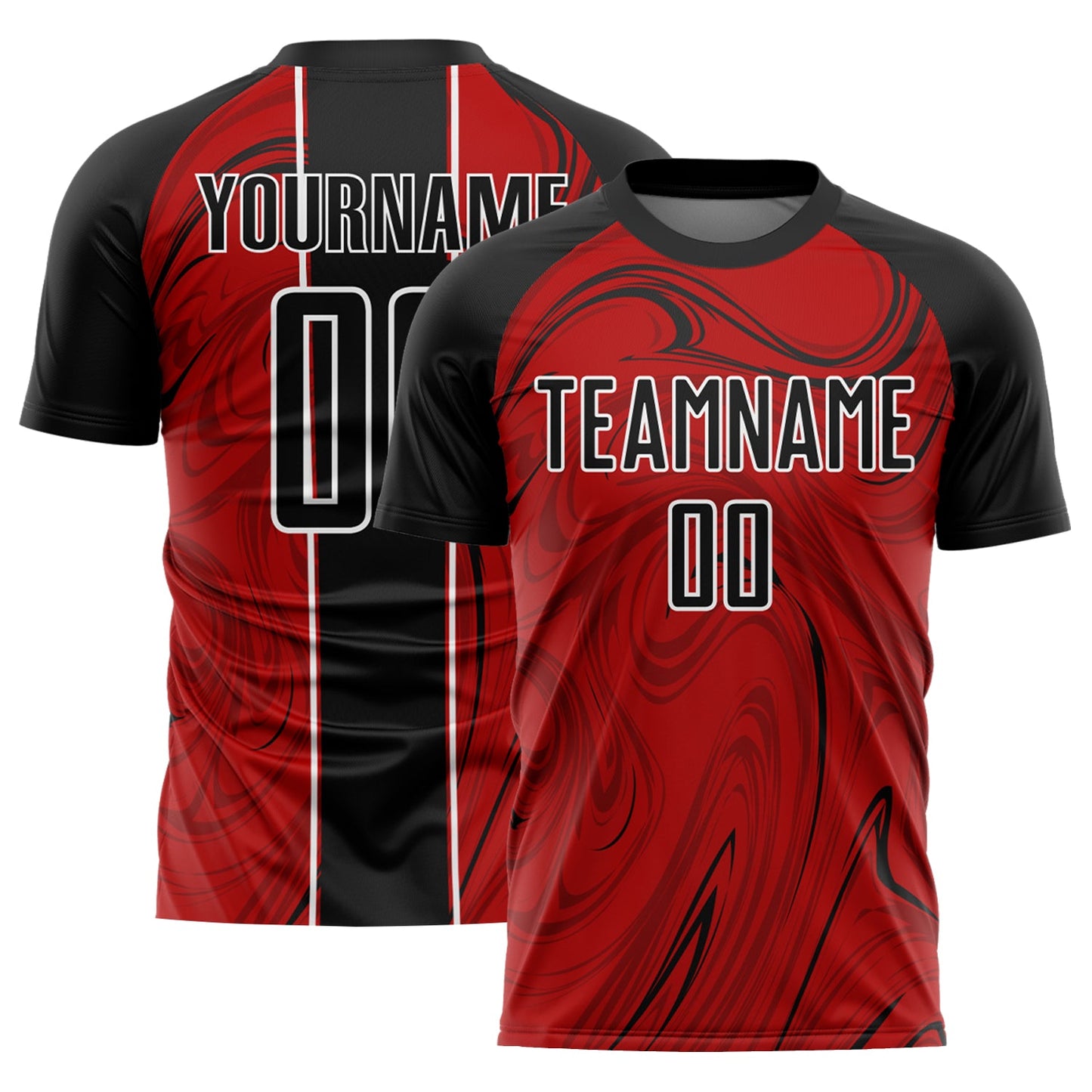 Custom Red Black-White Abstract Fluid Sublimation Soccer Uniform Jersey - Sky-Custom