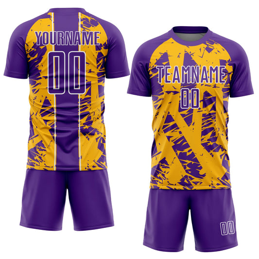 Custom Purple Gold-White Irregular Shapes Sublimation Soccer Uniform Jersey - Sky-Custom
