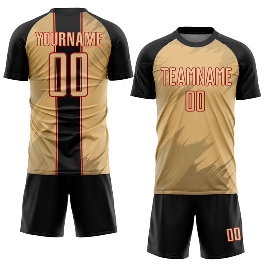 Custom Old Gold Black-Red Sharp Shapes Sublimation Soccer Uniform Jersey - Sky-Custom