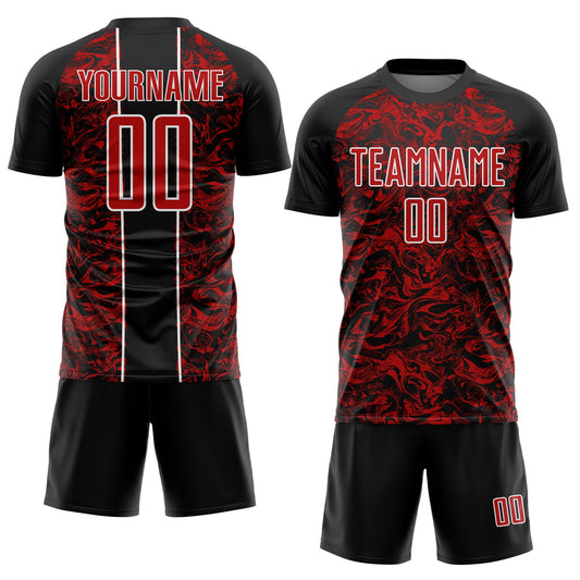 Custom Black Red-White Abstract Fluid Sublimation Soccer Uniform Jersey - Sky-Custom