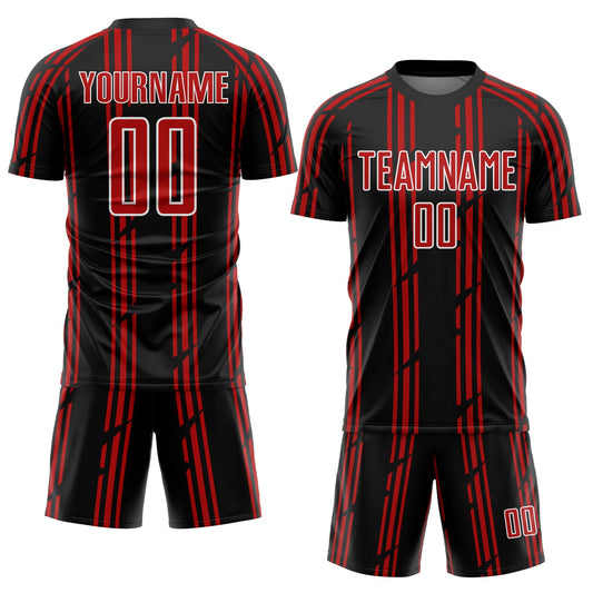 Custom Black Red-White Pinstripe Sublimation Soccer Uniform Jersey - Sky-Custom