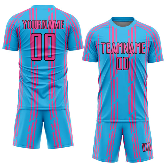 Custom Sky Blue Pink-Black Pinstripe Sublimation Soccer Uniform Jersey - Sky-Custom