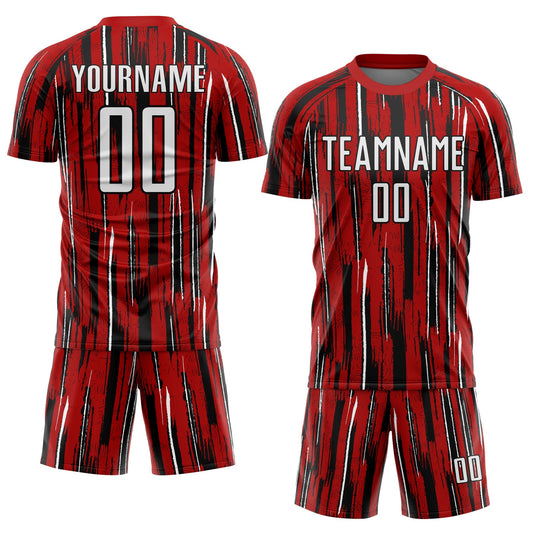 Custom Red White-Black Pinstripe Sublimation Soccer Uniform Jersey - Sky-Custom