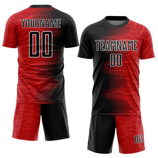 Custom Red Black-White Gradient Arrow Sublimation Soccer Uniform Jersey - Sky-Custom