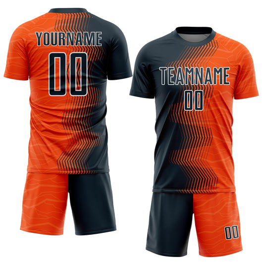 Custom Orange Navy-White Gradient Arrow Sublimation Soccer Uniform Jersey - Sky-Custom