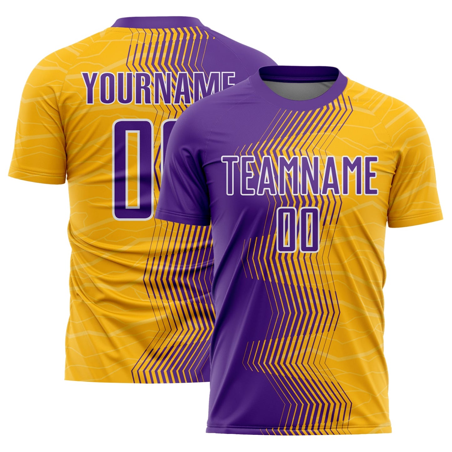 Custom Gold Purple-White Gradient Arrow Sublimation Soccer Uniform Jersey - Sky-Custom