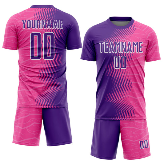 Custom Pink Purple-White Gradient Arrow Sublimation Soccer Uniform Jersey - Sky-Custom