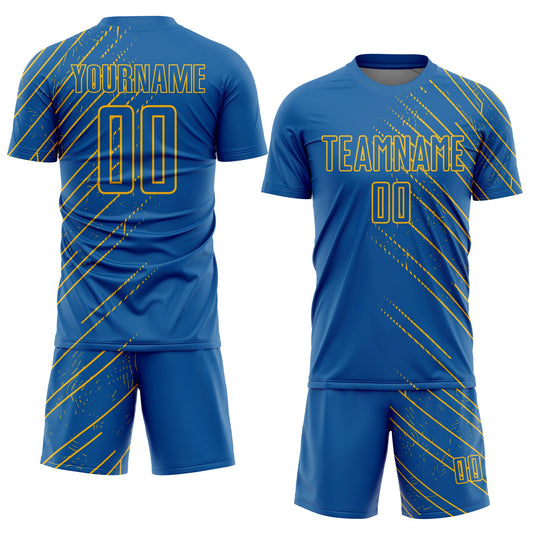 Custom Blue Gold Lines Sublimation Soccer Uniform Jersey - Sky-Custom